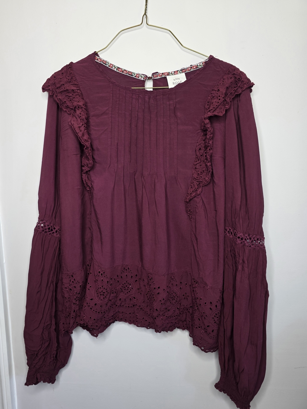 Plum Lace-Trim Blouse